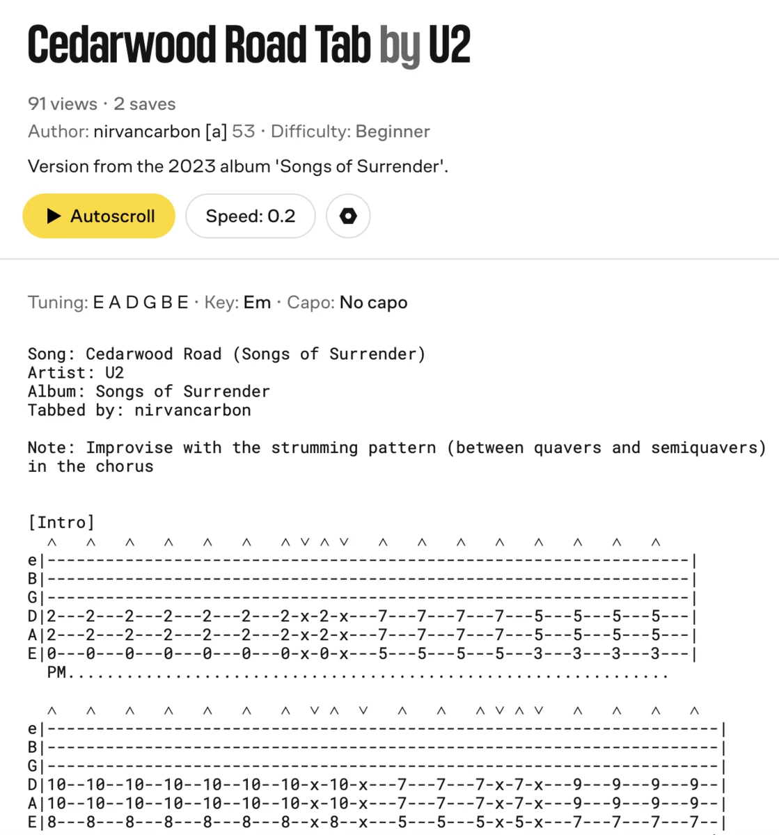 Transcription - Cedarwood Road (Songs of Surrender) by U2